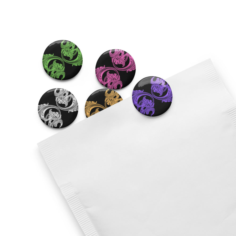 Art Nouveau Filigree Black Pin Button Set of 5 (1.25″)