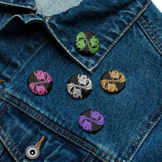 Art Nouveau Filigree Black Pin Button Set of 5 (1.25″)