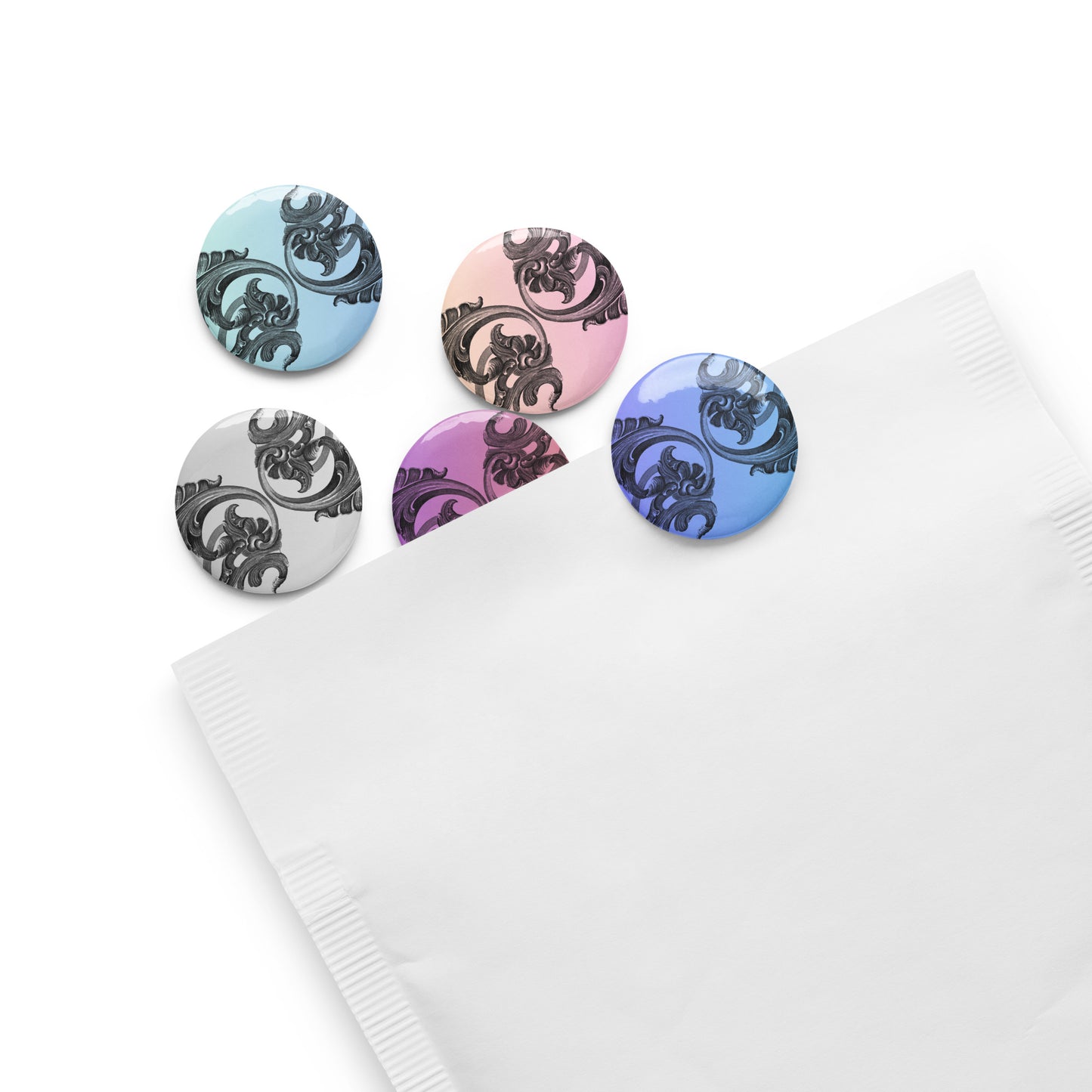 Art Nouveau Filigree Black Design Pin Button Set of 5 (1.25″)