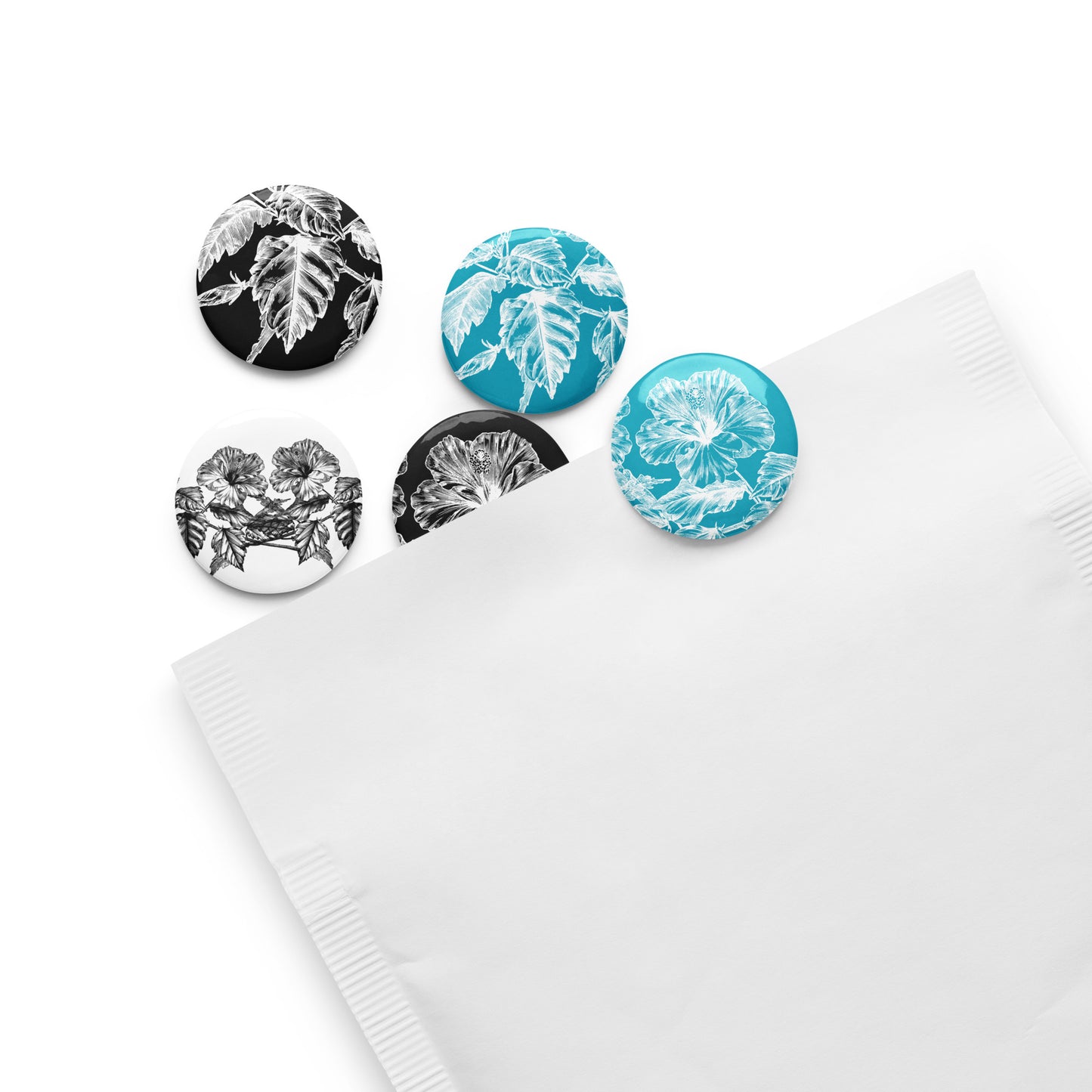 White Flowers Pin Button Set of 5 (1.25″)