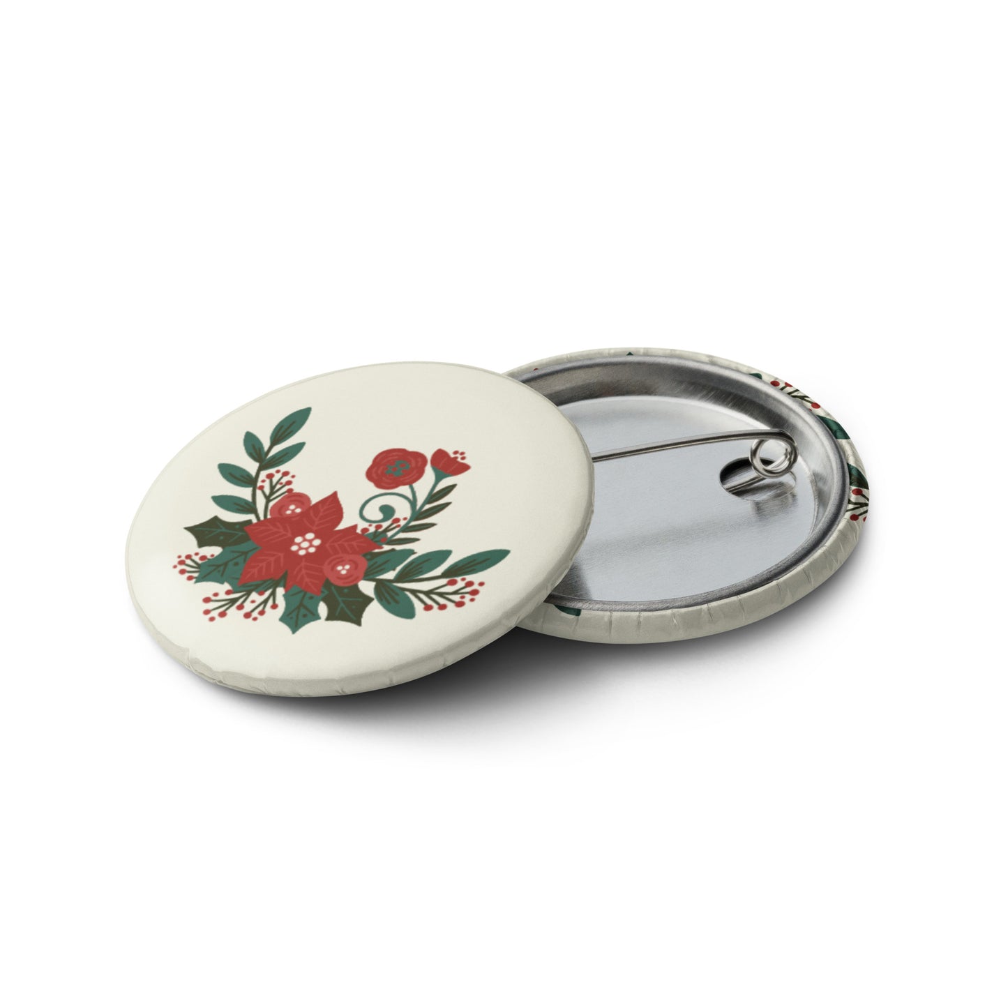 Poinsettia Holly Berry Pin Button Set of 5 (1.25″)