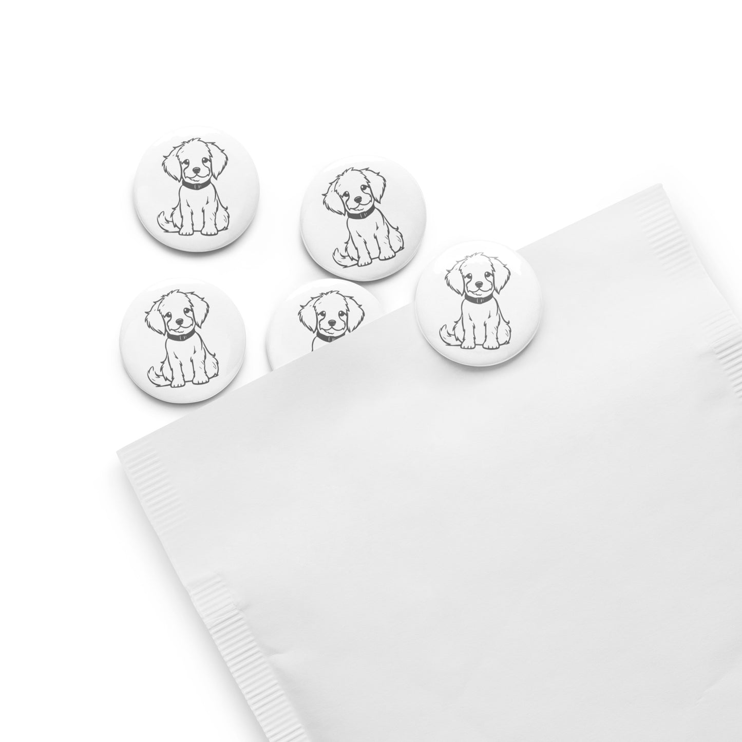 Puppy Sketch Pin Button Set of 5 (1.25″)