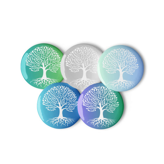 Roots Below Tree Design Pin Button Set of 5 (2.25″)