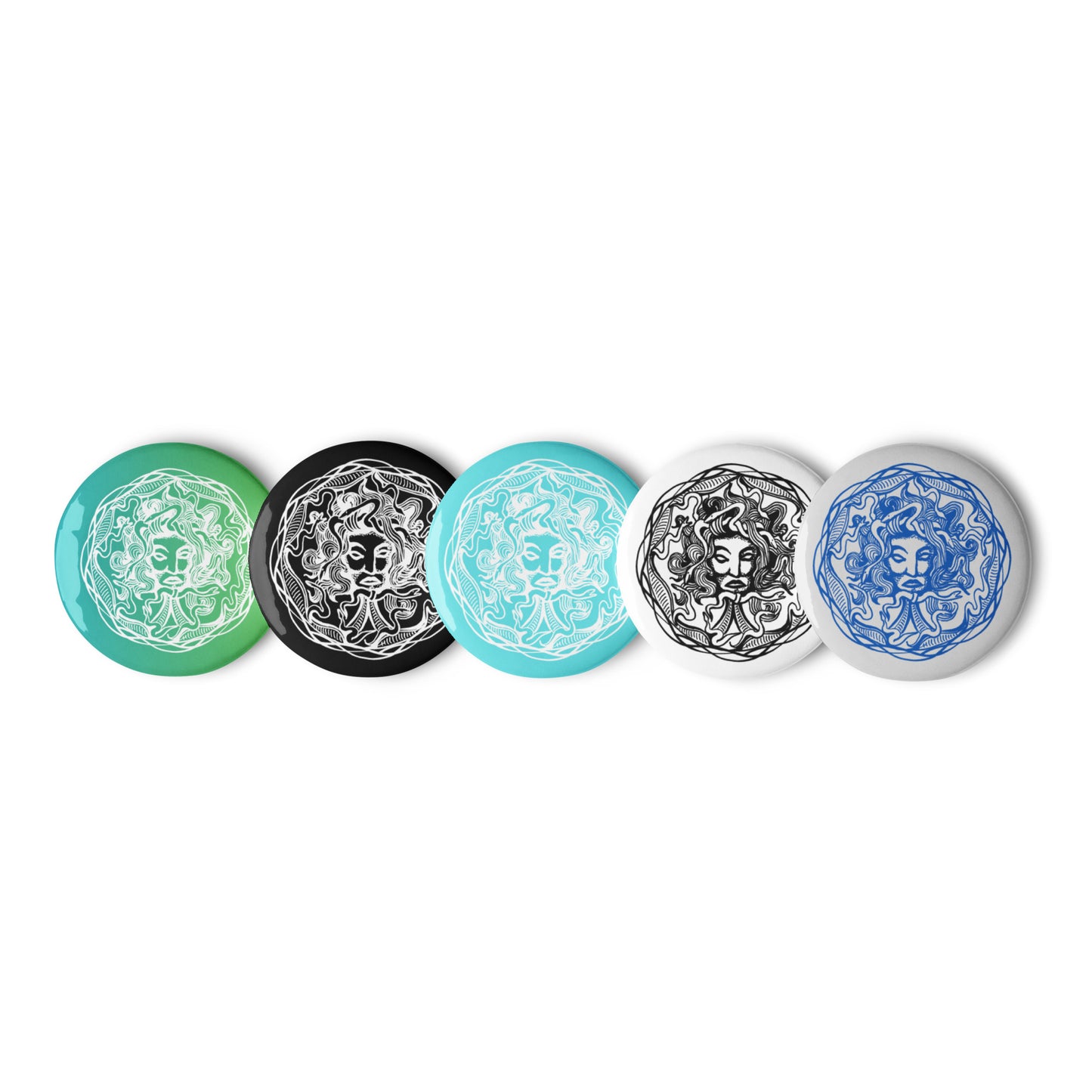 Medusa Circle Emblem Design Pin Button Set of 5 (2.25″)
