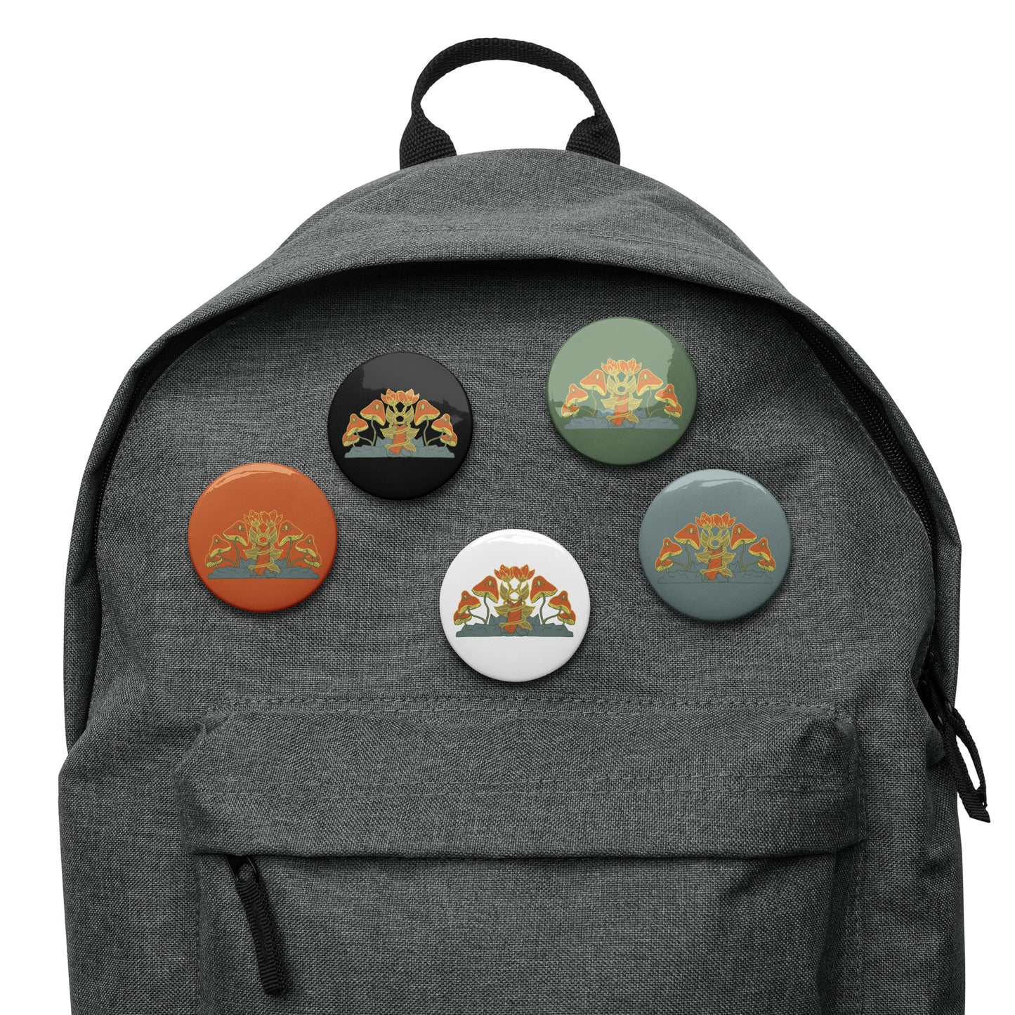 Retro Style Mushrooms Pin Button Set of 5 (2.25″)