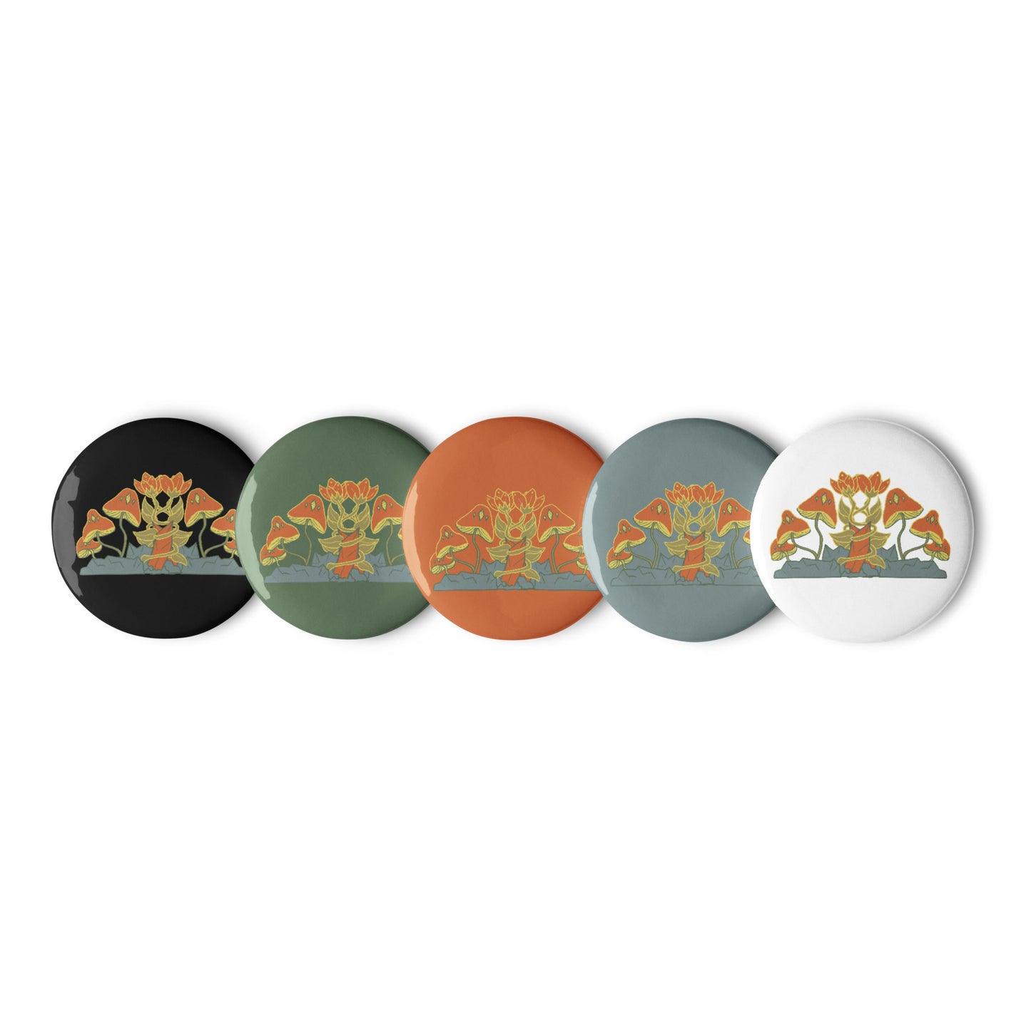Retro Style Mushrooms Pin Button Set of 5 (2.25″)
