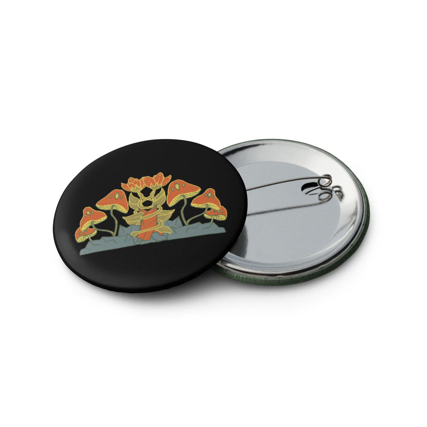 Retro Style Mushrooms Pin Button Set of 5 (2.25″)