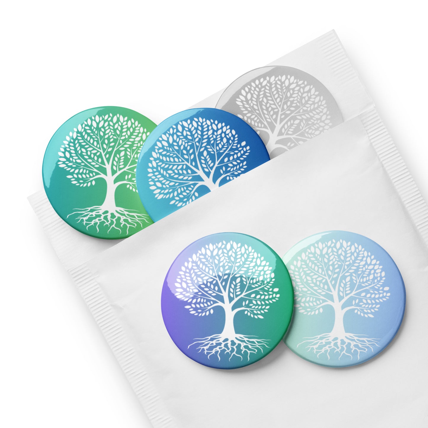 Roots Below Tree Design Pin Button Set of 5 (2.25″)