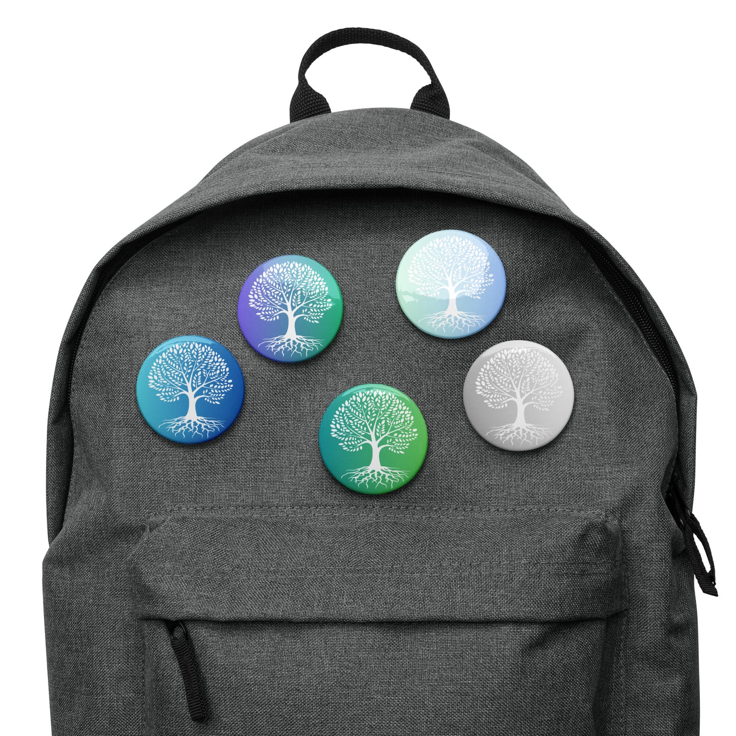 Roots Below Tree Design Pin Button Set of 5 (2.25″)