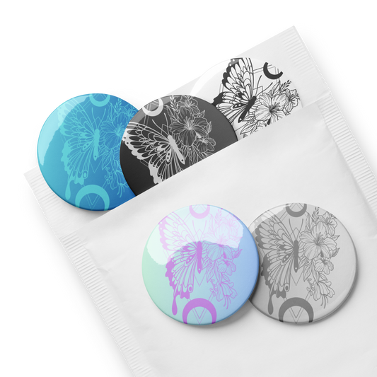 Floral Butterfly Nights Pin Button Set of 5 (2.25″)