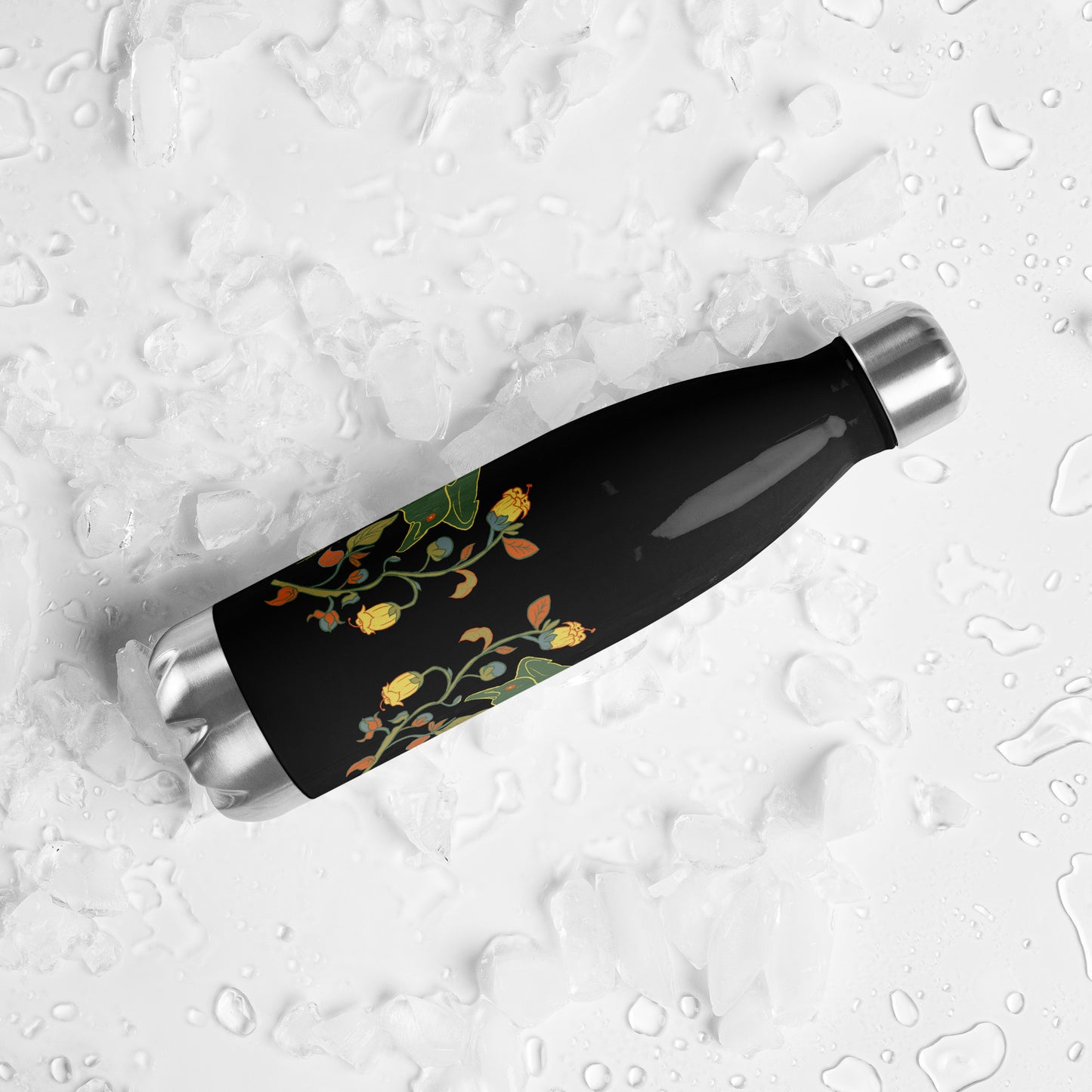 Retro Style Green Bird Raven Black Stainless Steel Water Bottle