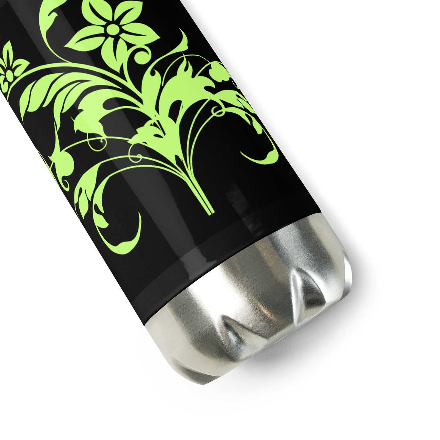 Floral Filigree Bouquet Green Design Black Stainless Steel Water Bottle