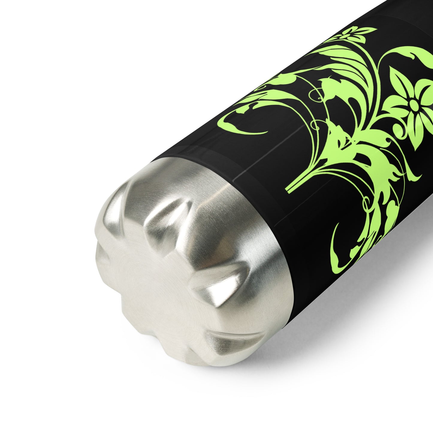 Floral Filigree Bouquet Green Design Black Stainless Steel Water Bottle