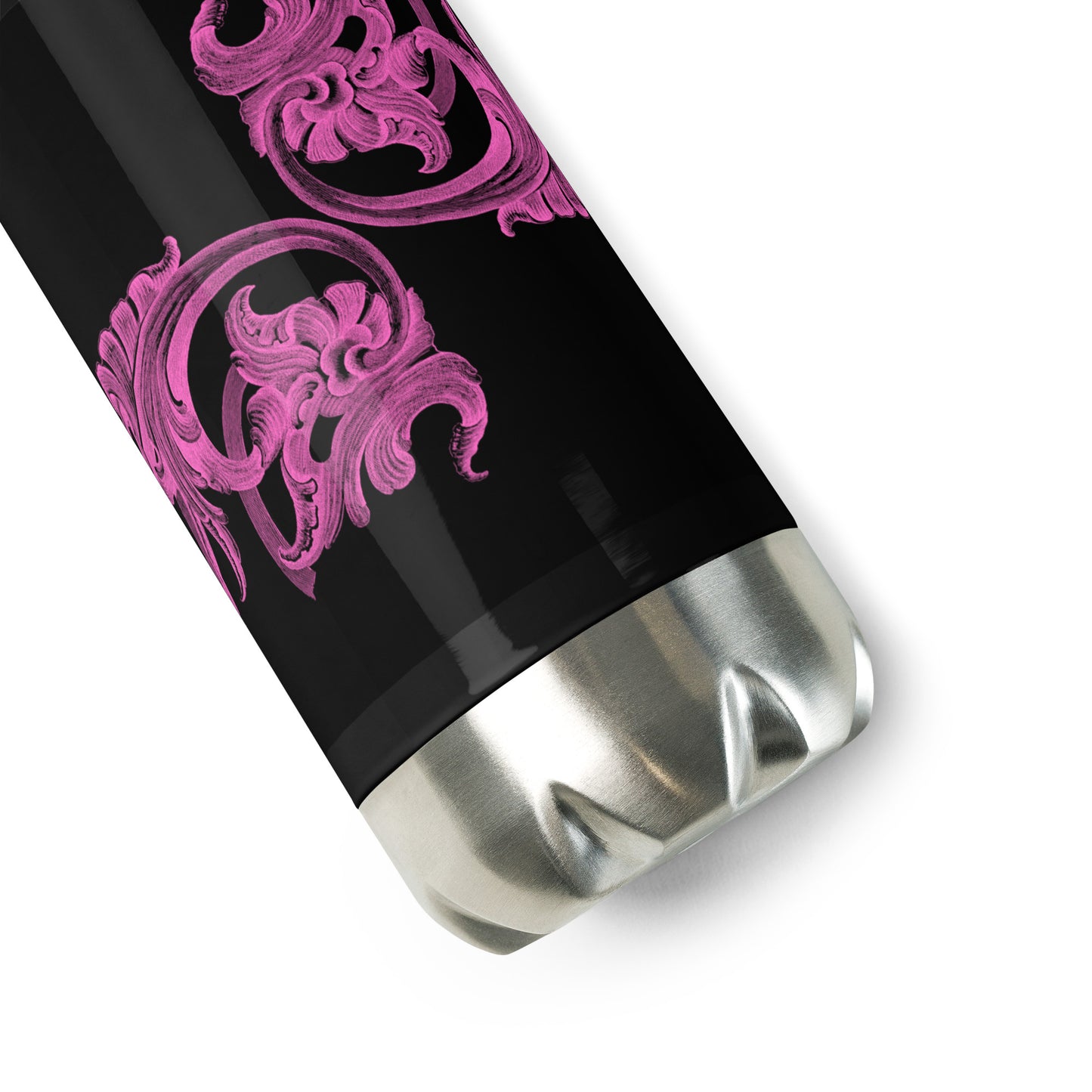 Art Nouveau Filigree Pink Black Stainless Steel Water Bottle