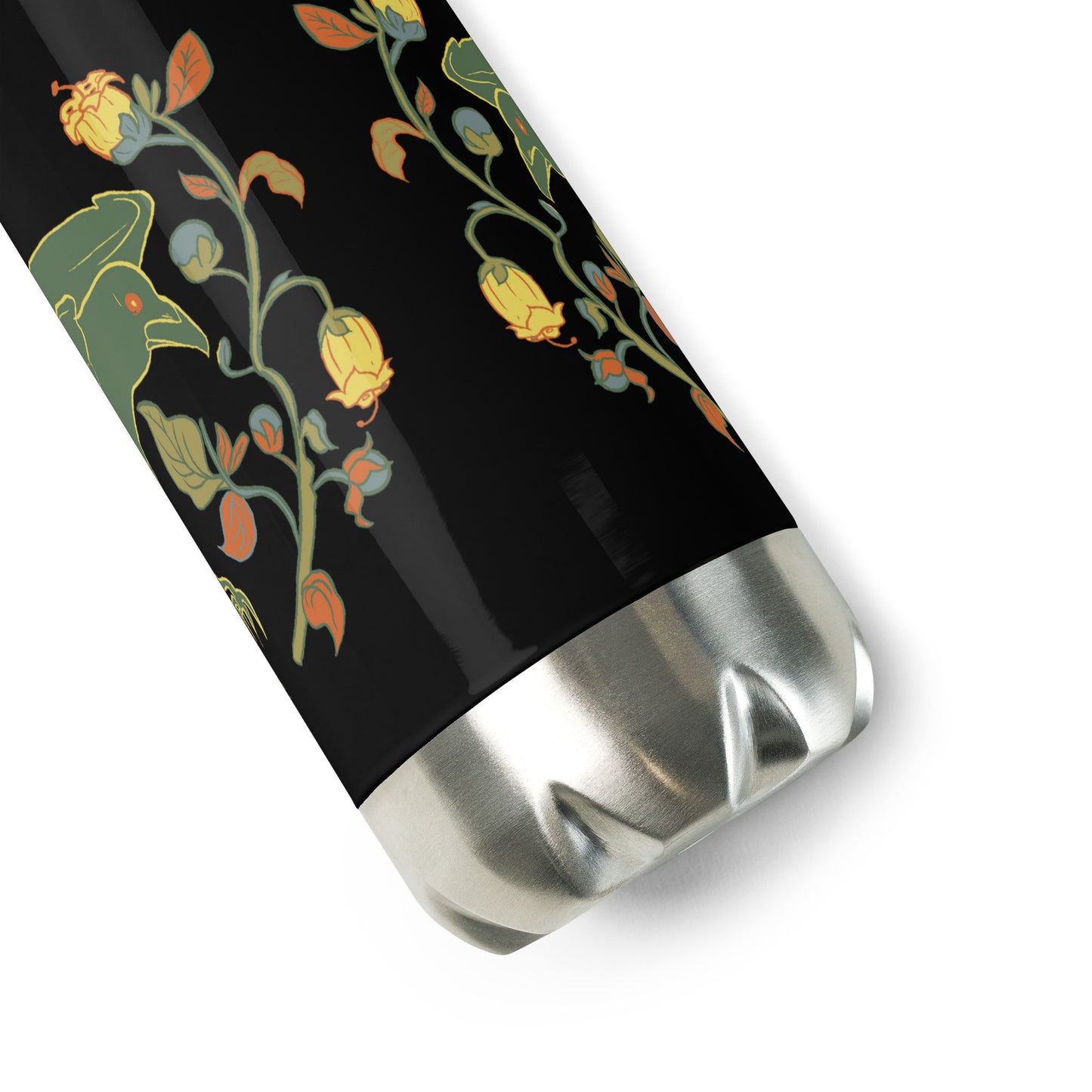 Retro Style Green Bird Raven Black Stainless Steel Water Bottle