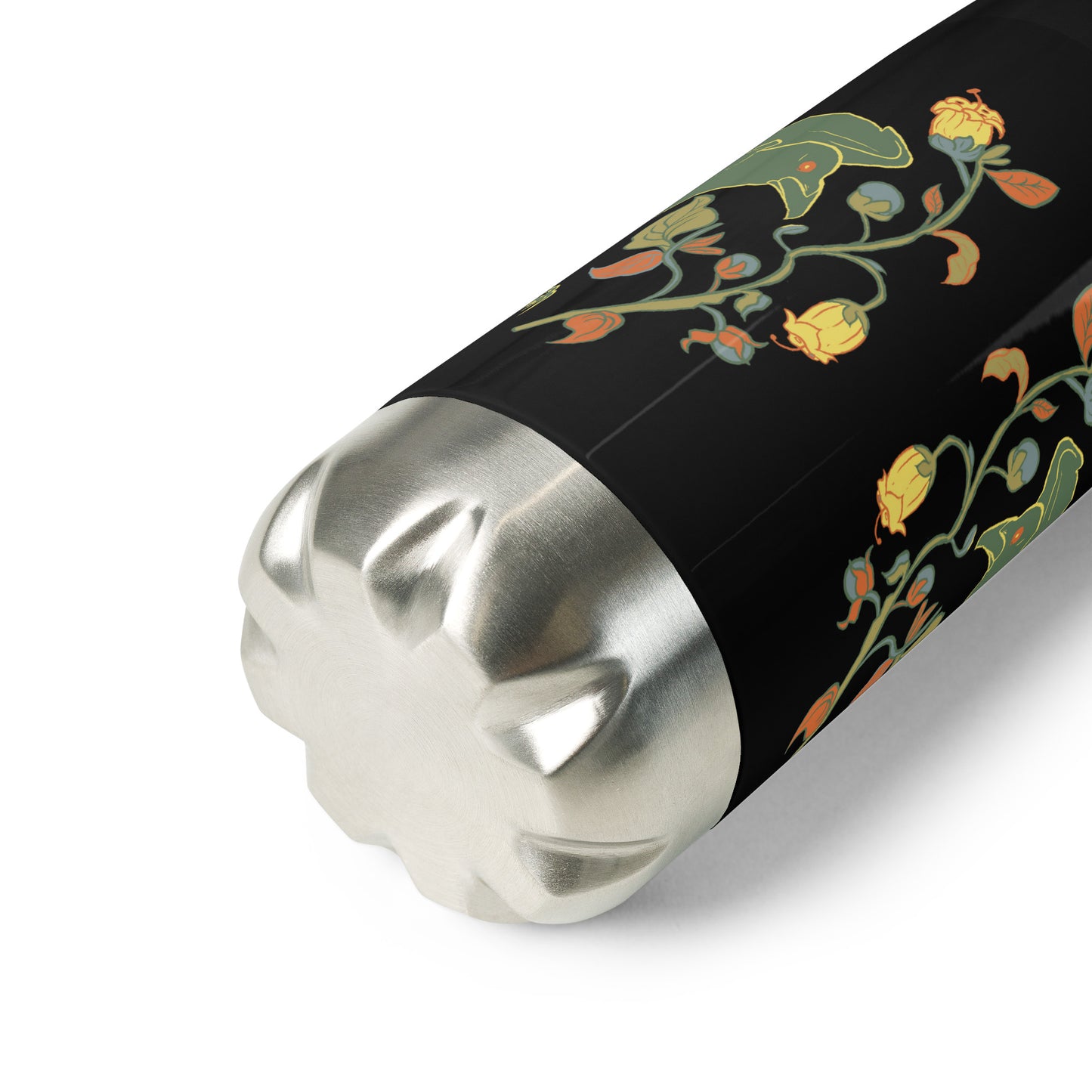 Retro Style Green Bird Raven Black Stainless Steel Water Bottle