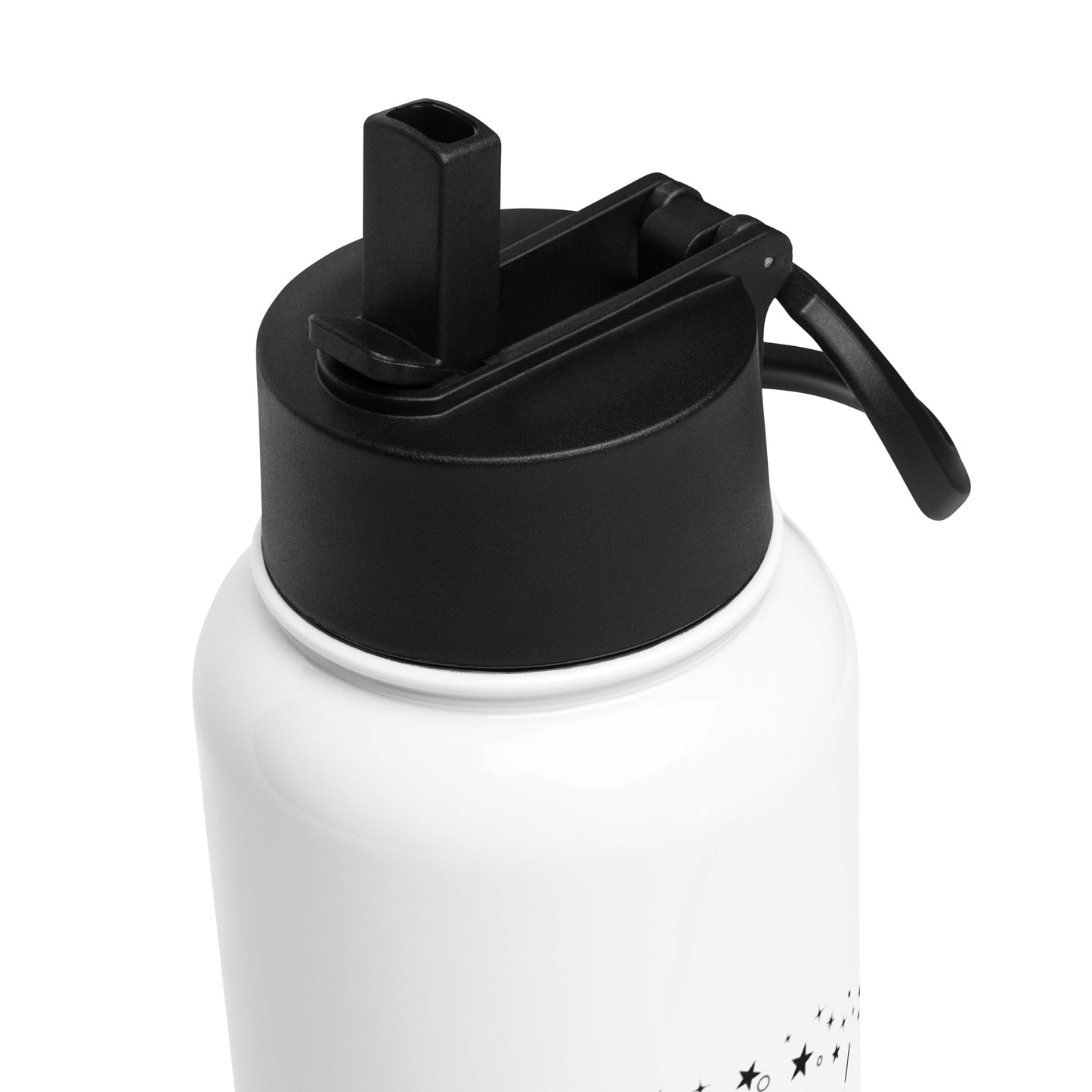 To The Moon & Stars Black Design White Stainless Steel Water Bottle with a Straw Lid 32 oz