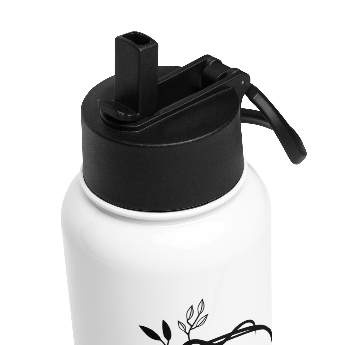 Breathe Pray Create Flower Frame White Stainless Steel Water Bottle with a Straw Lid 32 oz