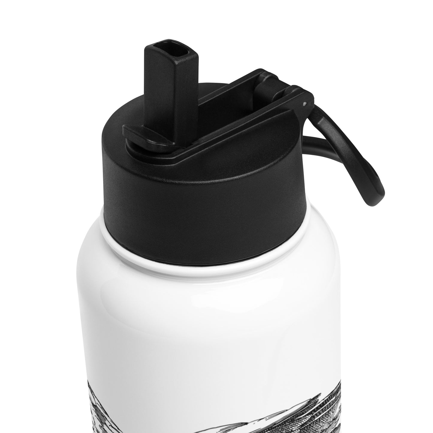 Gryphon Black Design White Stainless Steel Water Bottle with a Straw Lid 32 oz
