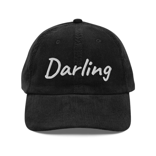 Darling Embroidered Vintage Corduroy Cap Hat Black Navy Brown Olive