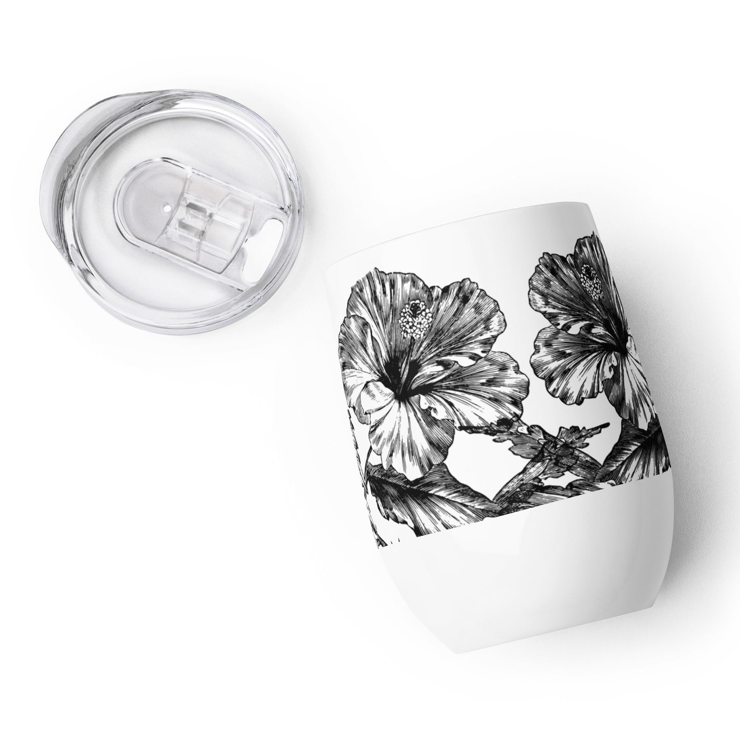 White Flowers White Wine Tumbler 12 oz
