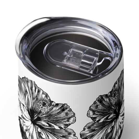 White Flowers White Wine Tumbler 12 oz