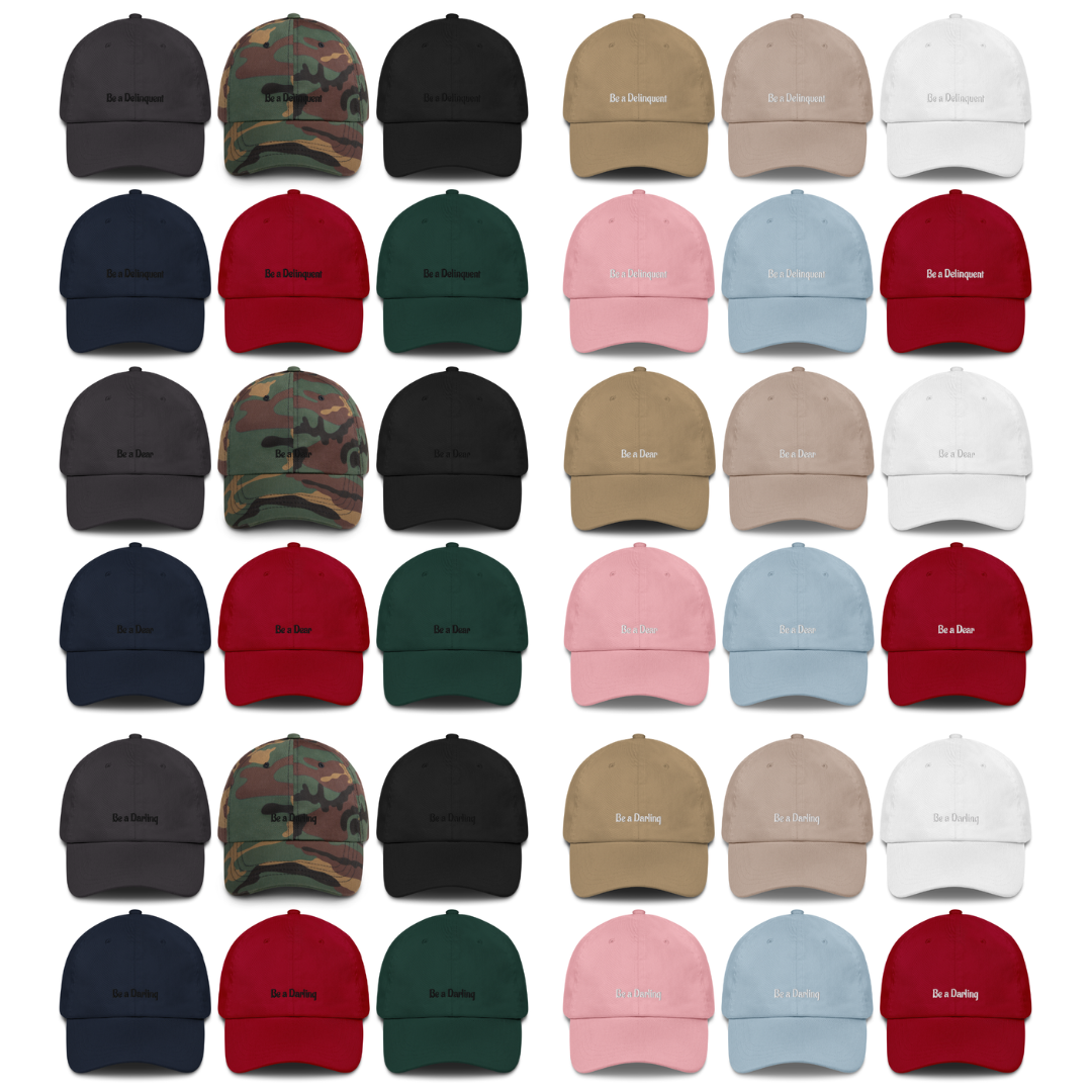 Be a Dear, Darling or Delinquent Embroidered Cotton Hats