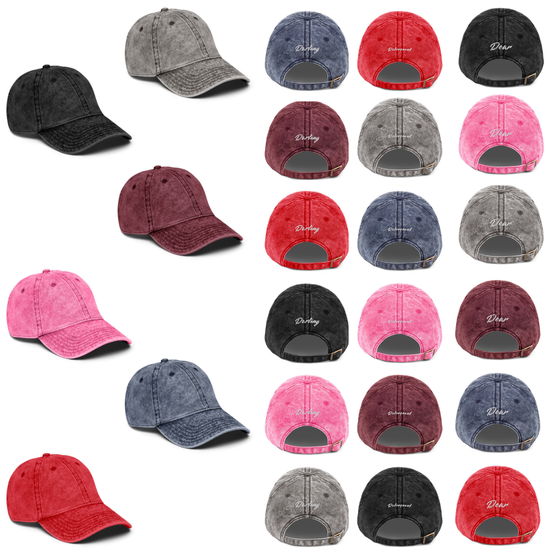 in love with these new hats. Cotton Twill Vintage Style Embroidered BackDear, Darling or Delinquen