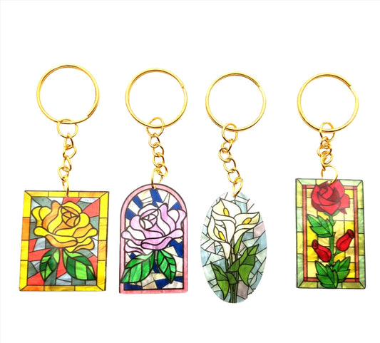 Stained Glass Style Flower Design Acrylic Chain Ring Adornment Accessory