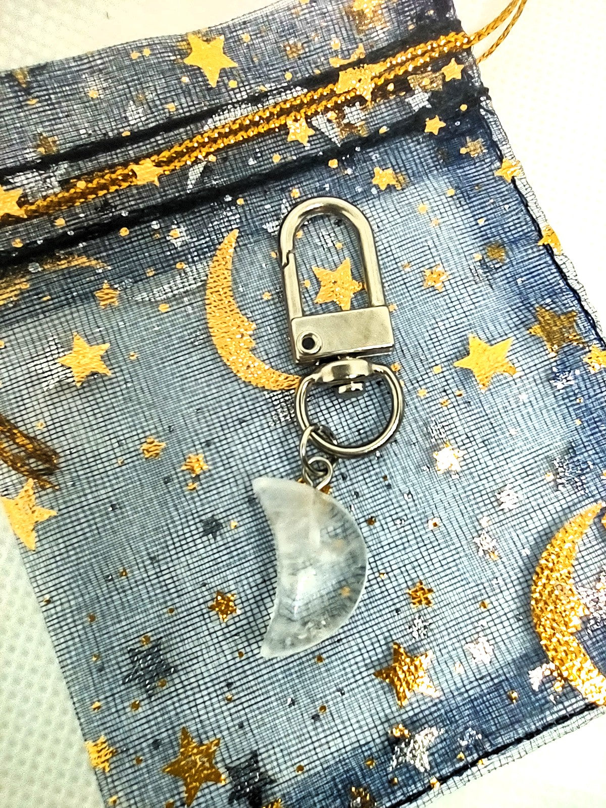 Crystal Stone Moon Adornment on Clip Clasp