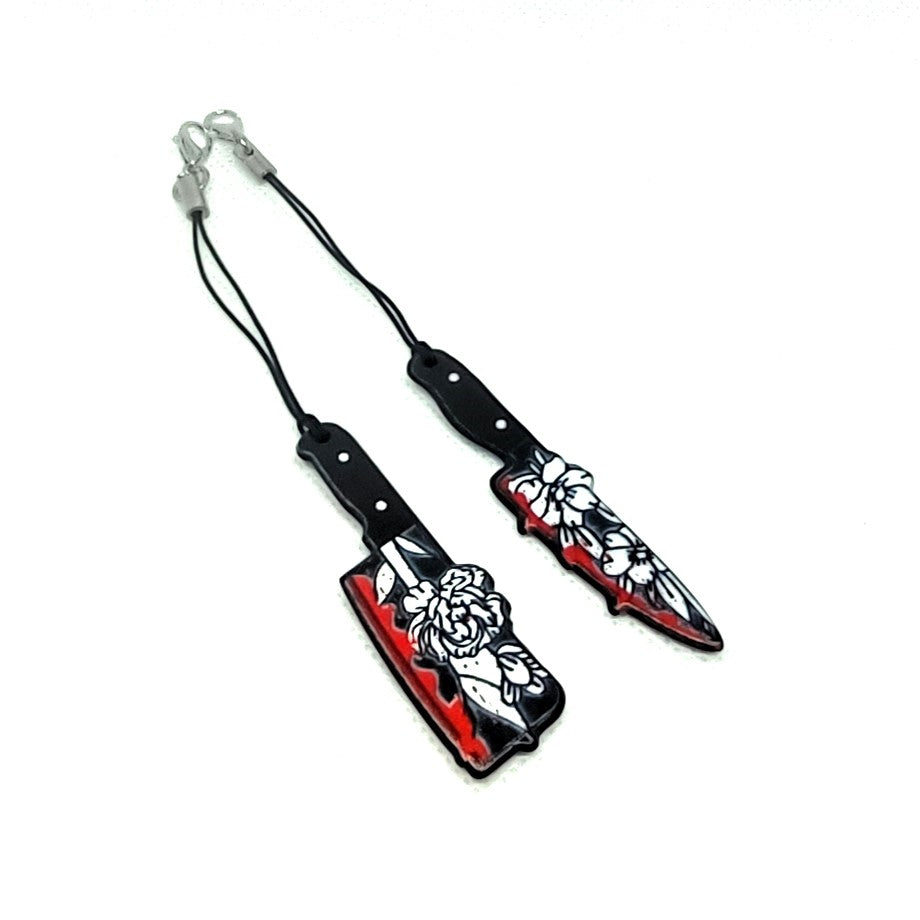 Acrylic Bloody Knife Adornment Set Flower Decorated Butcher Knife and Clever Halloween Accessory