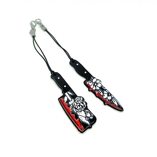 Flower Decorated Butcher Knife and Clever Acrylic Halloween Dagger Bloody Knife Adornment Set