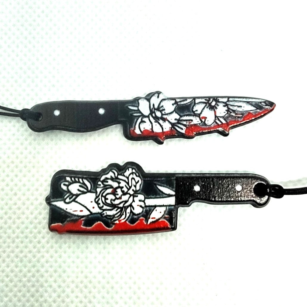 Acrylic Bloody Knife Adornment Set Flower Decorated Butcher Knife and Clever Halloween Accessory