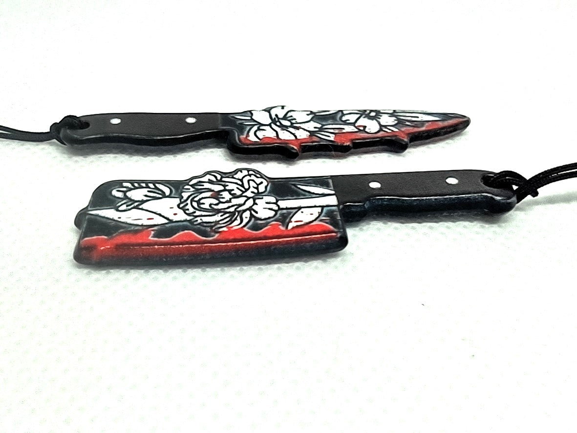 Acrylic Bloody Knife Adornment Set Flower Decorated Butcher Knife and Clever Halloween Accessory