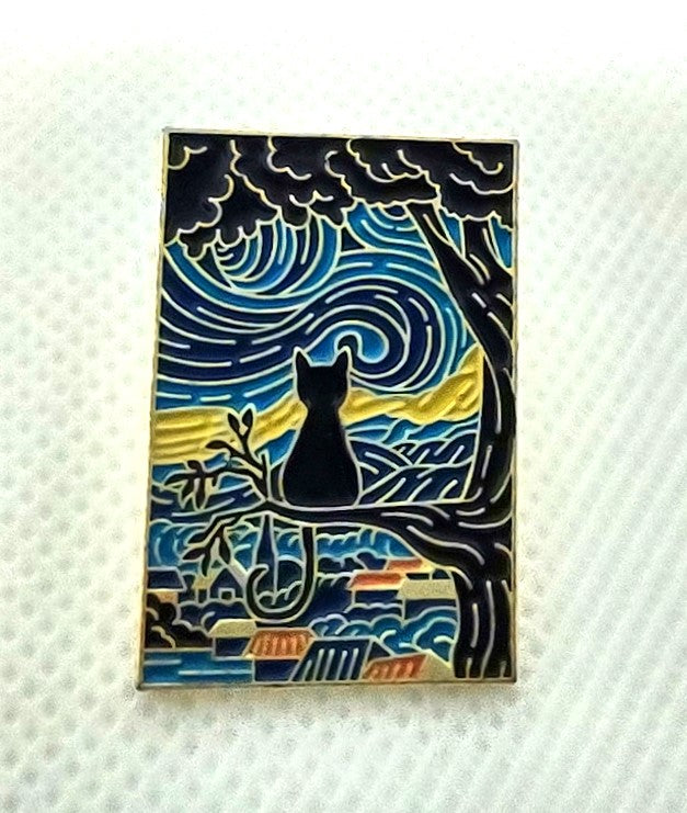 Black Cat Tree Branch Painting Pin