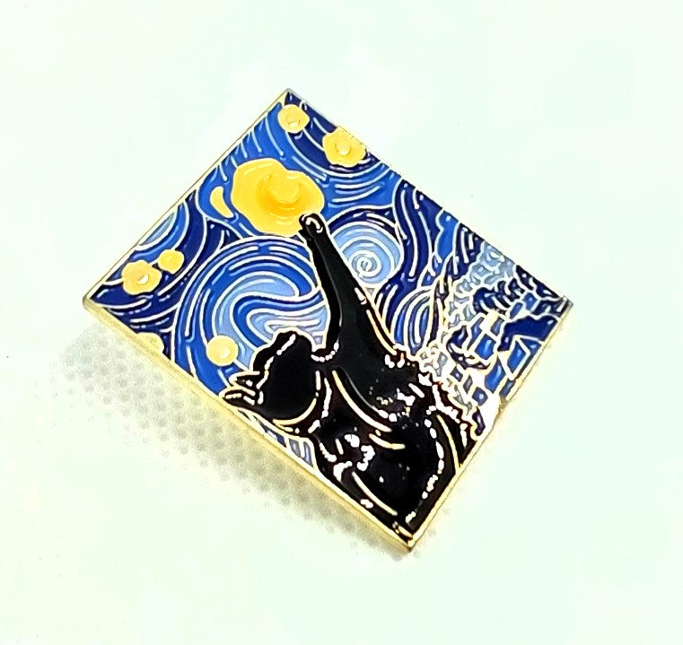 Black Cat Sky Painting Pin