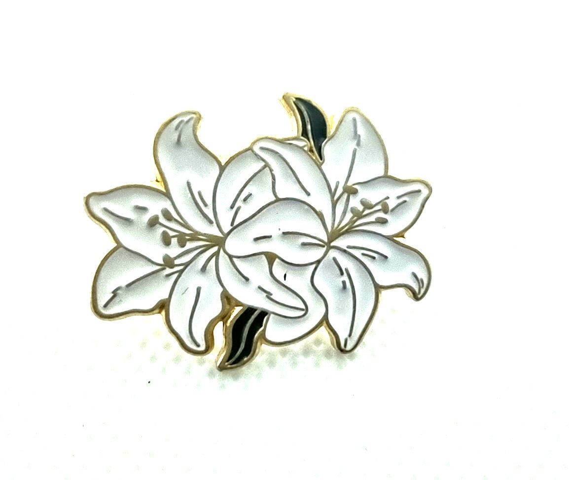 White Lily Flower Pin