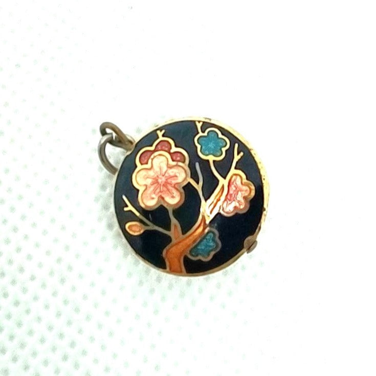 Vintage Butterfly and Flower Reversible Enamel Pendant