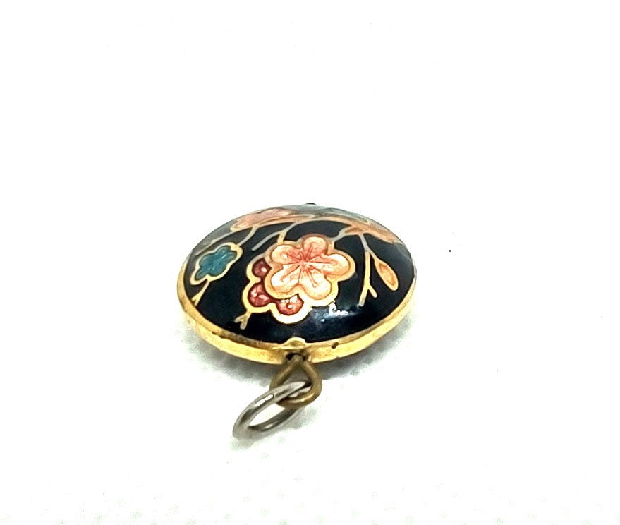 Vintage Butterfly and Flower Reversible Enamel Pendant