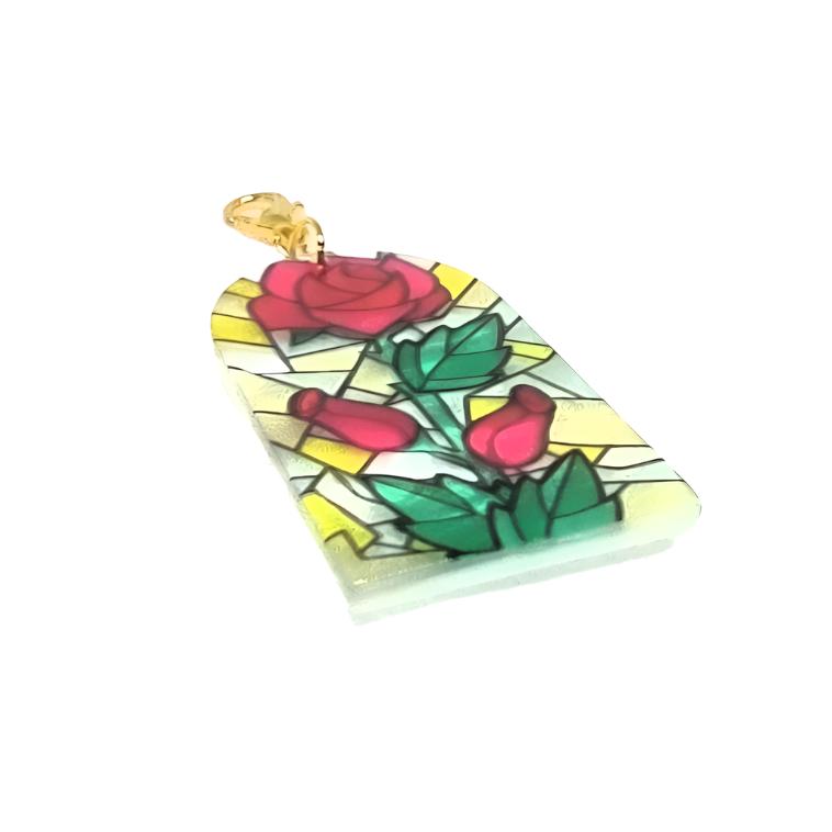 Stained Glass Style Rose Flower Design Acrylic Adornment