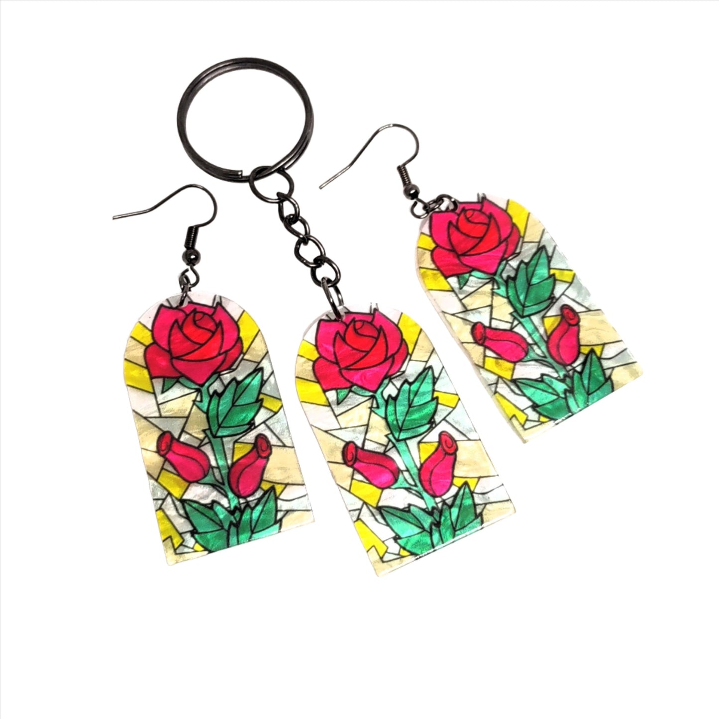 Acrylic Flower Windows Set Earrings & Split Ring Adornment Accessory