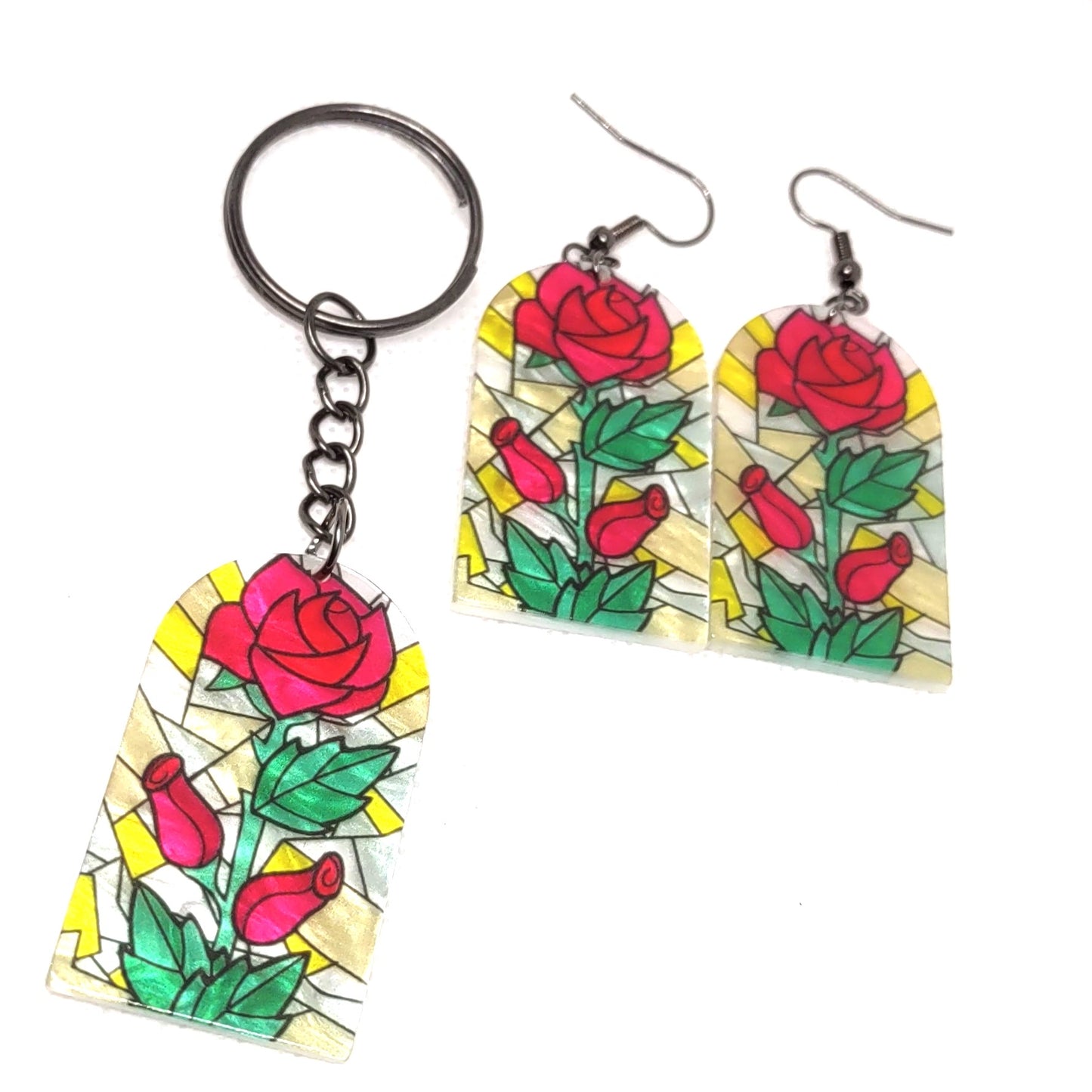 Acrylic Flower Windows Set Earrings & Split Ring Adornment Accessory