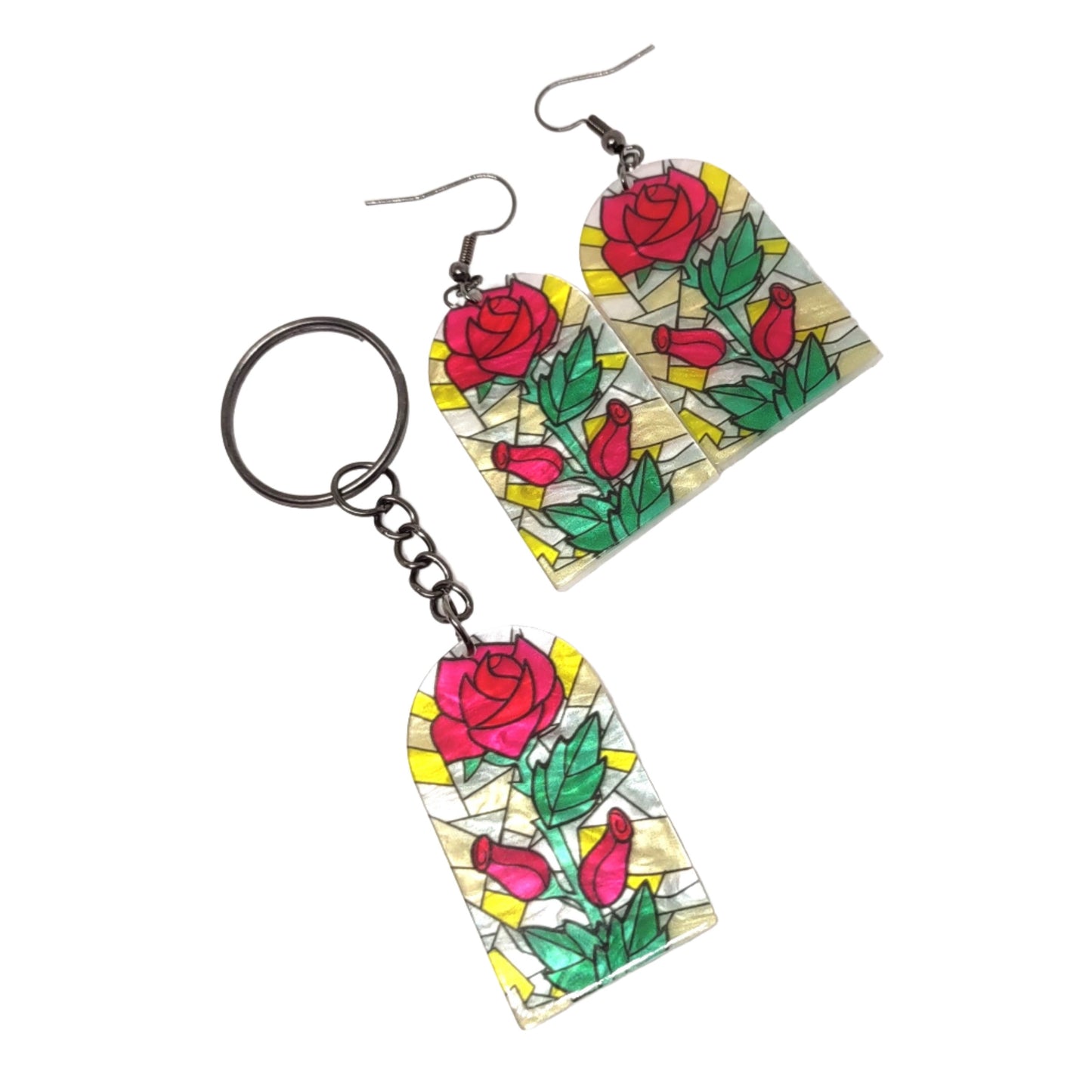 Acrylic Flower Windows Set Earrings & Split Ring Adornment Accessory