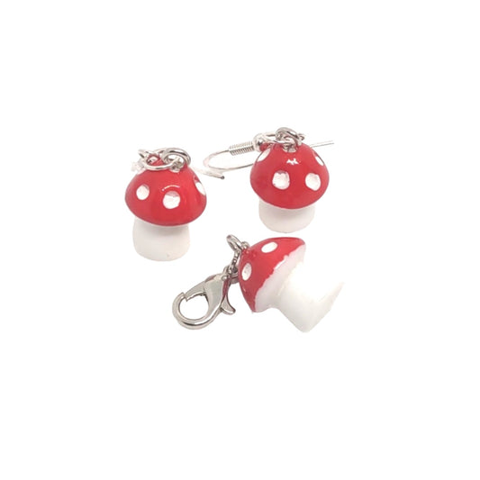 Red Mushroom Adornment & Earring Set