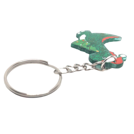 T-REX Dinosaur Santa Hat Adornment on Split Ring Accessory
