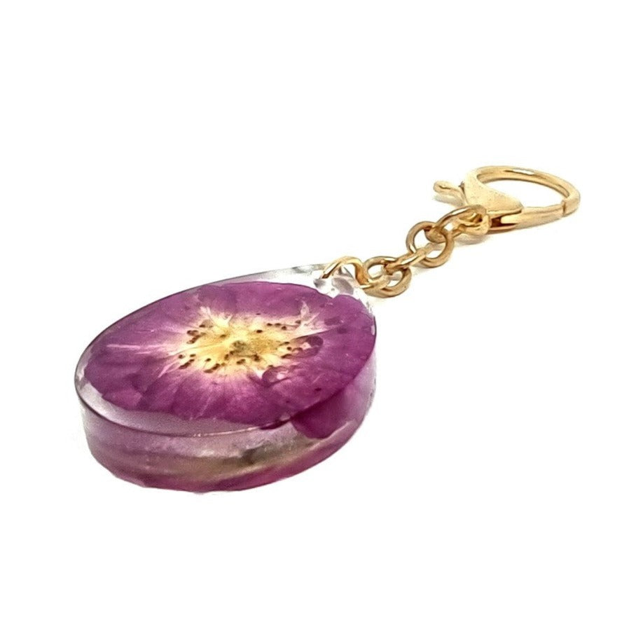 Purple Flower Hand Poured Resin Tear Drop Adornment