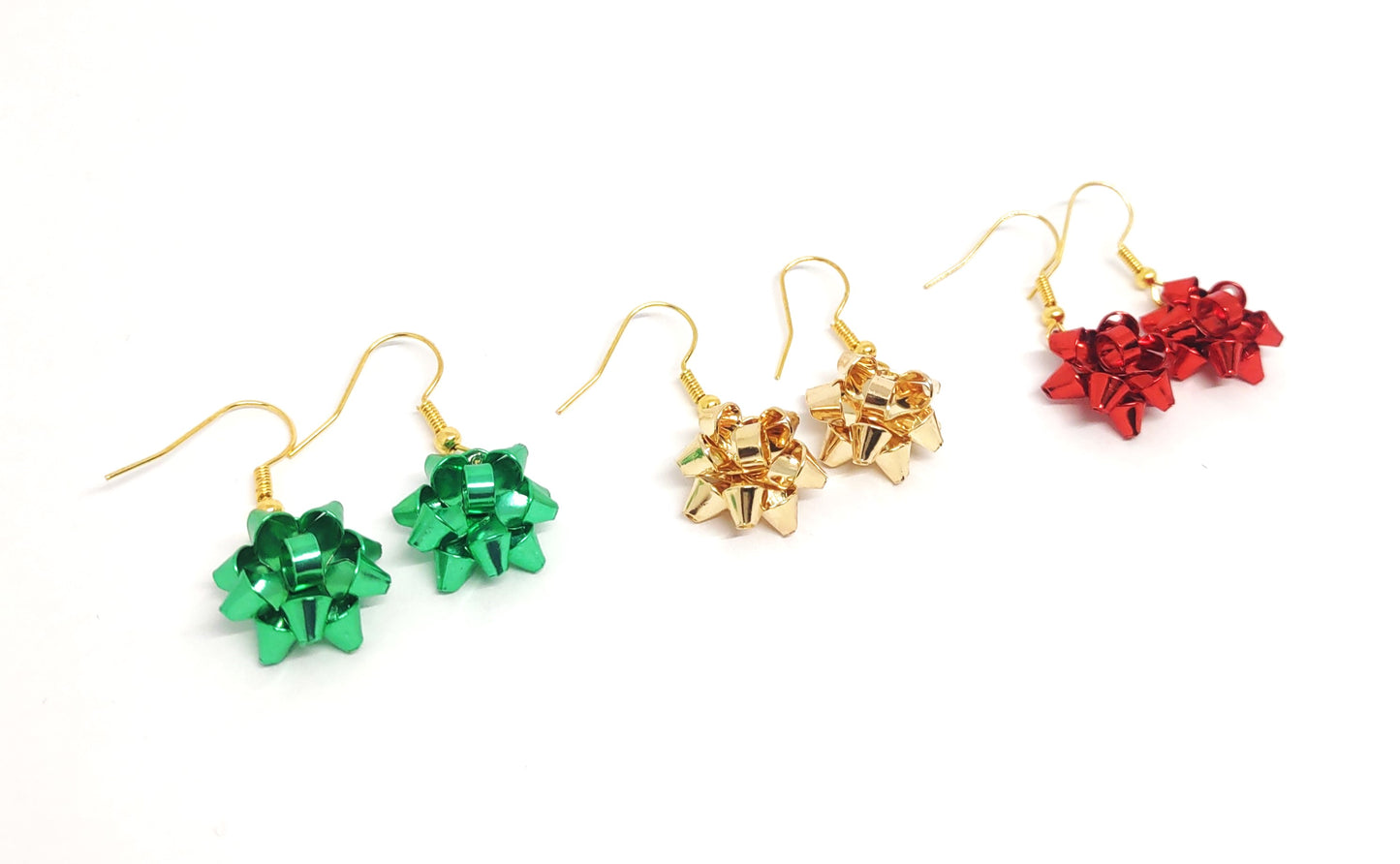 Gift Bow Earrings Gold Color Hooks