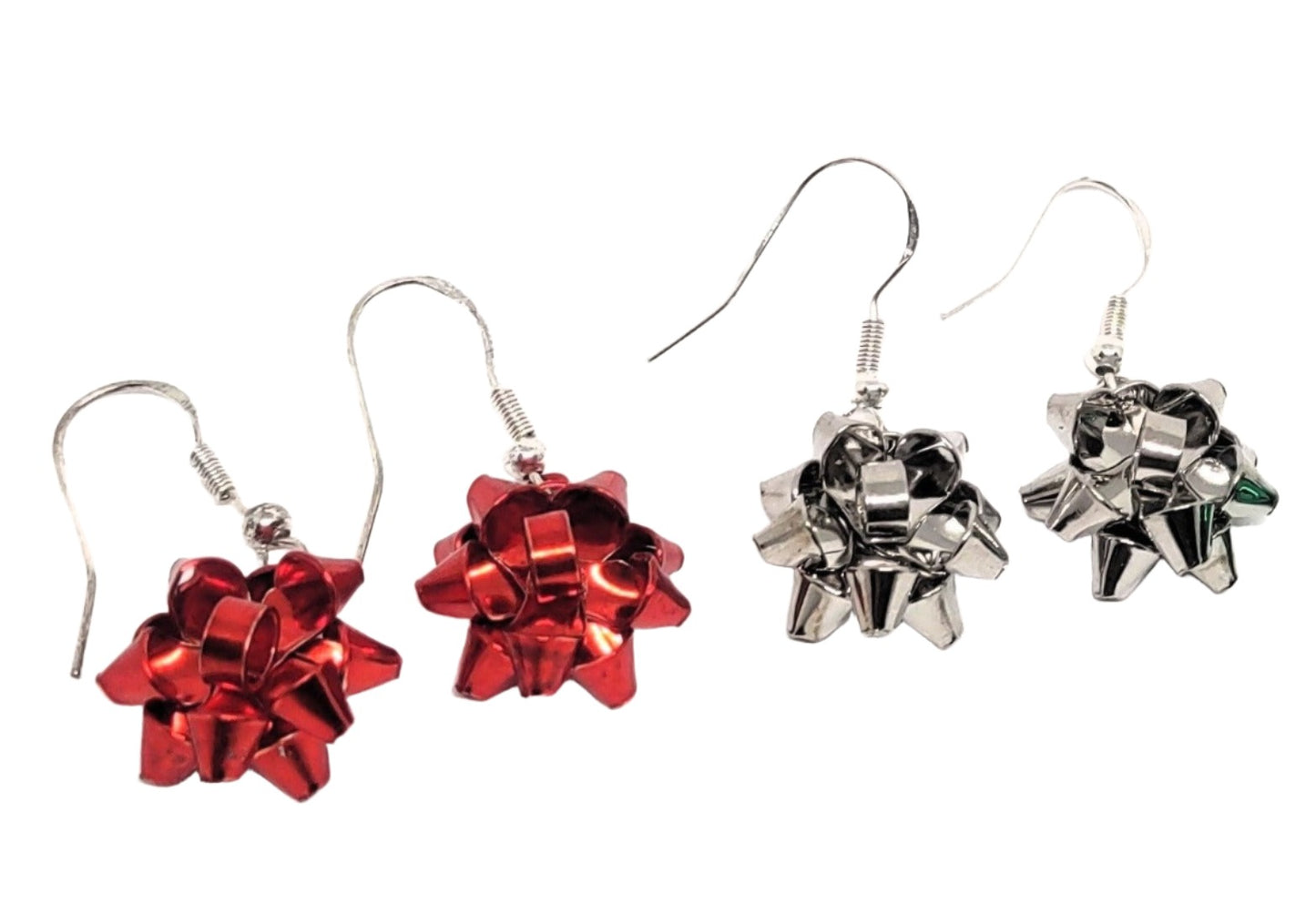 Gift Bow Earrings Silver Color Hooks