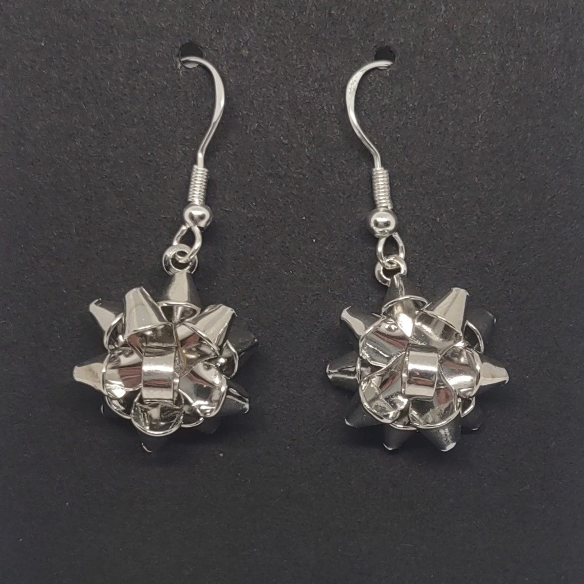 Gift Bow Earrings Silver Color Hooks