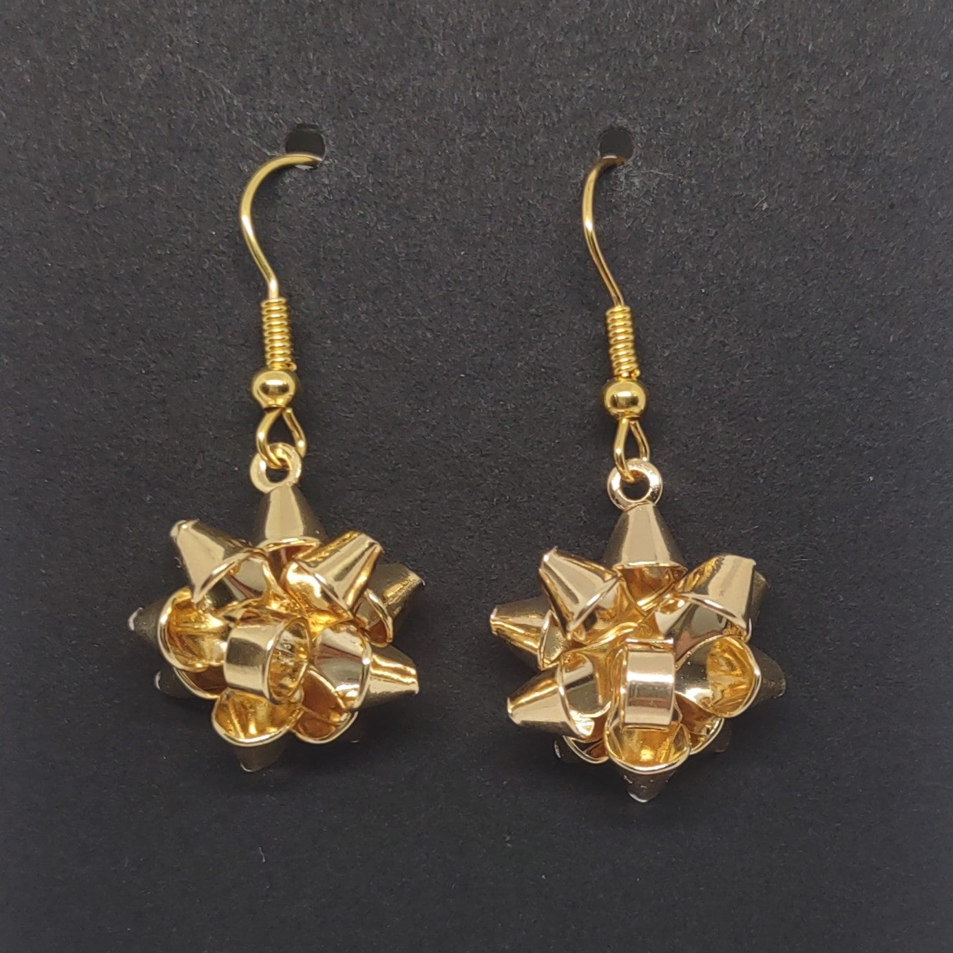 Gift Bow Earrings Gold Color Hooks